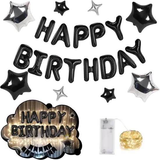 13pcs Mylar Foil Letters Sign with 8pcs Star Balloons - Black {1}