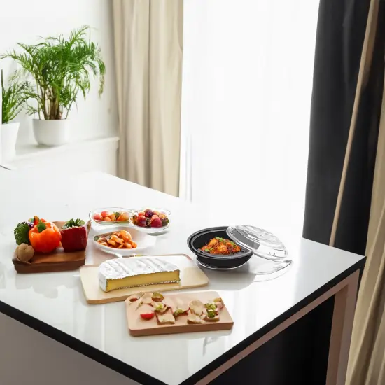 Northlight 150-Count48 oz. Black Microwavable Plastic Take Out Container with Clear Lid {4}