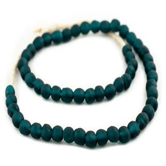 The Bead Chest Alpine Teal Recycled Glass Beads 9mm Ghana African Sea Glass Green Round Large Hole 24 Inch Strand Handmade Fair Trade {3}