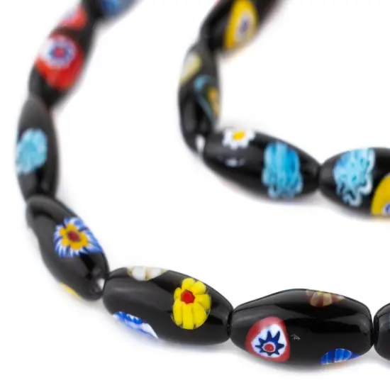 The Bead Chest Premium Oval Millefiori Beads 20x8mm Ghana African Multicolor Glass Large Hole 24 Inch Strand Handmade {1}