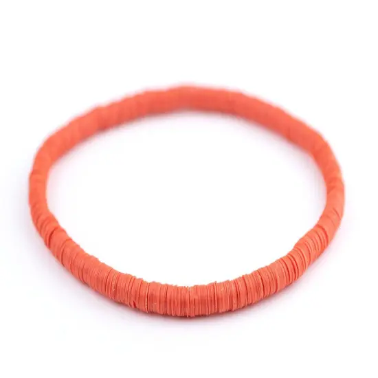 The Bead Chest Boho Stretch Bracelet, Orange - Stackable African Vinyl Heishi, Unisex for Men & Women {1}