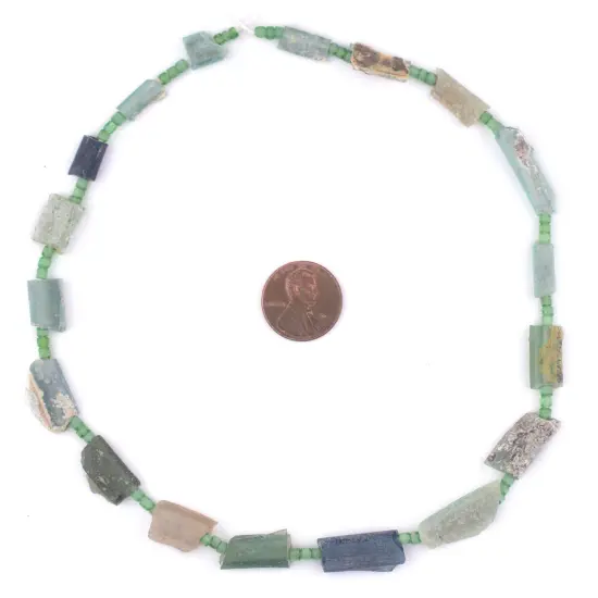 The Bead Chest Flat Roman Glass Tube Beads 5mm Afghanistan Green Unusual 14 Inch Strand {2}