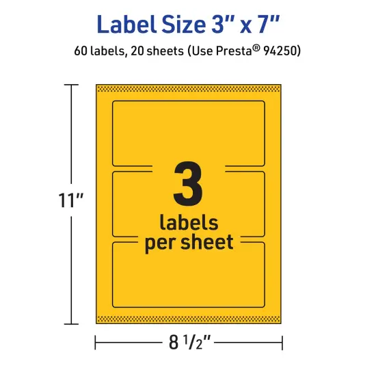Avery Bright Yellow Paper Labels, 3" x 7" Rectangle {5}