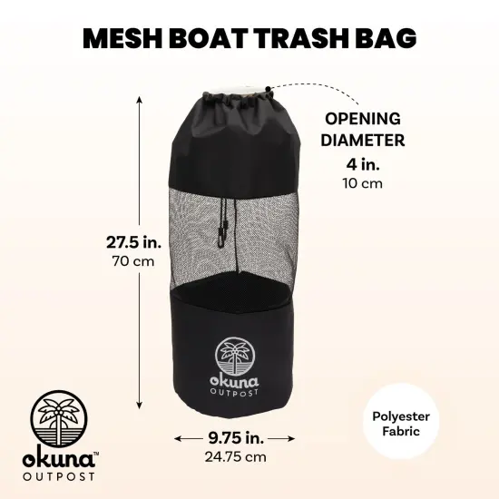 Mesh Pontoon Boat Trash Bag with Hangers for Fishing (Black, 9.8 x 27.5 In) {2}