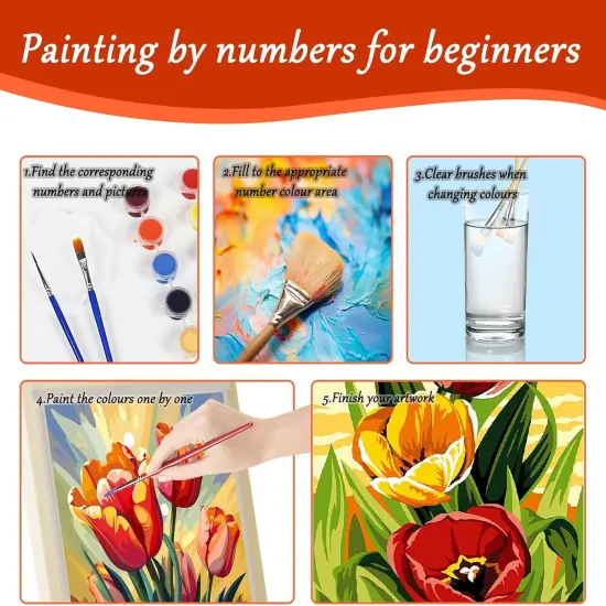 Paint by Numbers Kit for Adults Flowers,2 Pack Adult Paints by Number Kits on Canvas for Kids Beginner DIY Easy Paint by Numbers Cheerful Painting by Numbers flowers Painting by Numbers for 12x16 Inch {4}