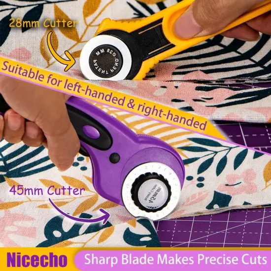 Rotary Cutter Set, Sewing Quilting Supplies,45mm & 28 mm Fabric Cutters,8 Rotary Cutter Blades,A3 Cutting Mat for Sewing,6x12 & 2.5x12 In Quilting Rulers,Ideal Quilt kits for Lovers & Beginners {2}