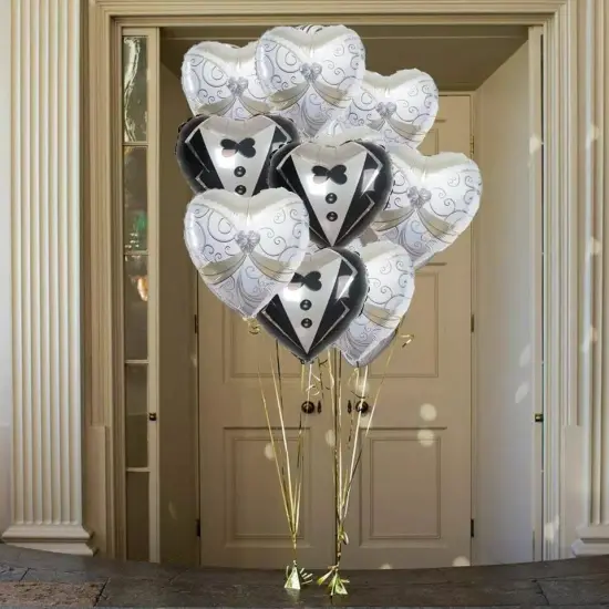 2 pcs Heart Shaped Wedding Groom Tuxedo and Bride Dress 14" Foil Balloons Set {2}
