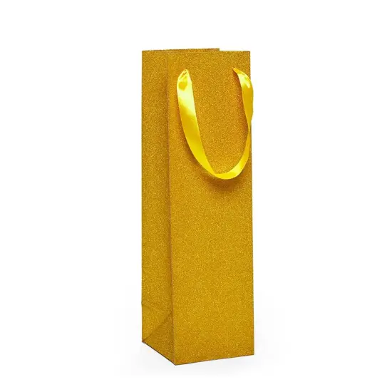 Elegant Glitter Grain Wine Totes Perfect Size 4 1/8'' x 4 1/8'' x 14 1/4'' Gold {2}