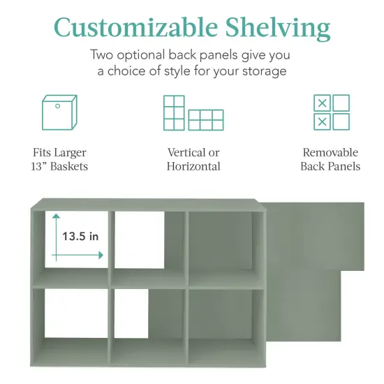 Best Choice Products 6-Cube Bookshelf, 13.5in Display Storage System, Organizer w/ Removable Back Panels Sage {3}