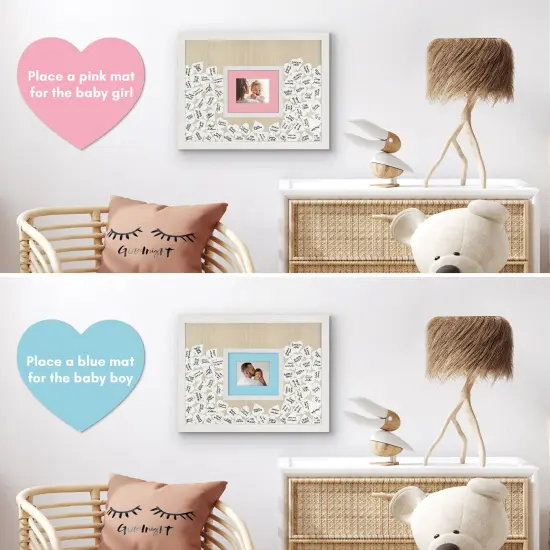 Americanflat 12x16 Baby Shower Guest Book with 80 Heart Tokens - Fits 3x4 Baby Sonogram or Photo - Includes Pink and Blue Mats {6}