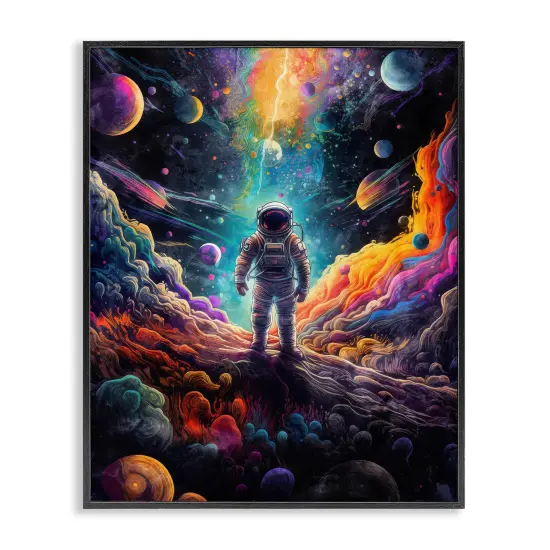 Stupell Industries Astronaut on Planet Terrain Framed Giclee Wall Art Design by Nina Blue {1}