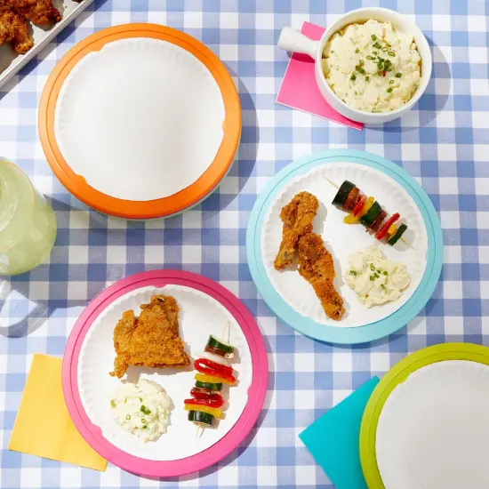 20 Pack 10 inch Reusable Plastic Paper Plate Holders, Heavy Duty Picnic Supplies, Holds 9" Party Plates, 4 Colors Multicolor {3}