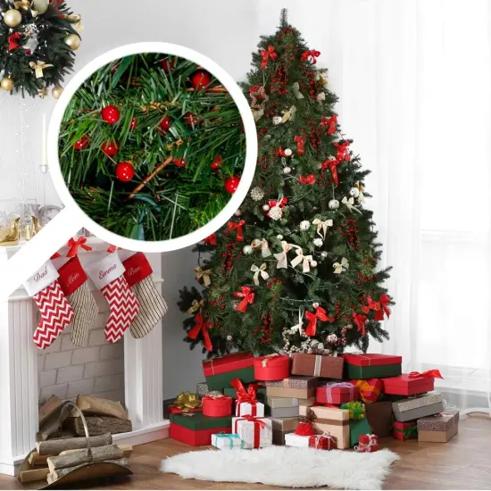 Set of 24 Red Holly Berry Christmas Stems, 17-Inch Decorative Picks for Wreaths, Garlands, and Holiday Centerpieces - 2024 Christmas Collection, Floral Home by Artificial Flowers {4}