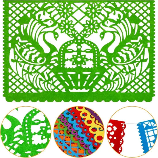 4pcs Mexican Fiesta Party Felt Banner(11.8 * 7.9 inch) Cinco de Mayo Fiesta Banner Dia De Los Muertos Day of The Dead Fiesta Papel Picado Hanging Banner Party Decorations 4 Different Designs {3}