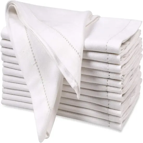 Cloth dinner Napkins With Hemstitched-Flax Cotton -White color,20x20,Wedding / Cocktails Napkins, Mitered Corners,Machine Washable, Set of12 {1}