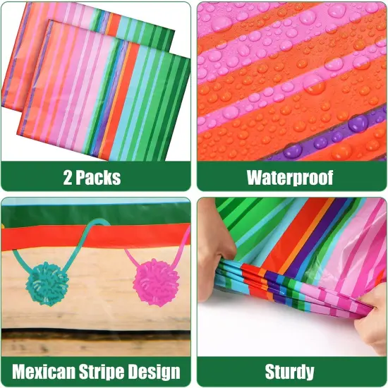 2 Pcs Mexican Fiesta Tablecloth Mexican Striped Serape Blanket Tablecloth Cinco De Mayo Carnival Party Covers for Festive Wedding Birthday Party Decoration, 51.2 x 86.6 Inch {3}