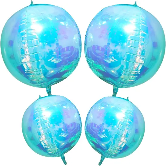 Iridescent 4D Round Ball Balloons 4D Dopamine Mylar Round Blue Balloon for Rainbow Under The Sea Mermaid {1}