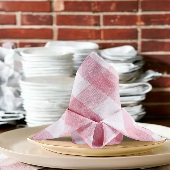 Gingham Buffalo Check Cotton Dinner Napkins &ndash; 12-Pack, 18"x18" Pink/White Premium Wedding & Home Dining Napkins {4}