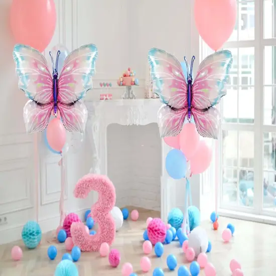 2 Pcs Pink Blue Butterfly Balloons Giant Butterfly Foil Mylar Balloon Butterfly Themed Party Girl Party Wedding Birthday Party Decoration Supplies {3}