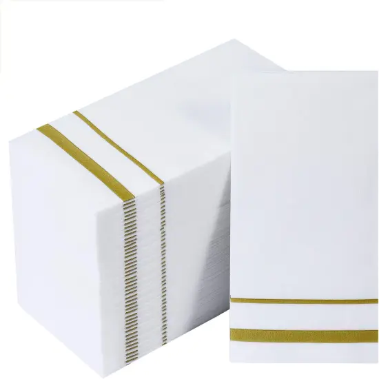 200 Linen Feel Disposable Bathroom Napkins, Soft and Absorbent Paper Guest Towels, Cloth-Like Hand Towels Decorative Paper Napkins for Parties, Weddings, Dinners or Events, Gold, 12" x 17" {1}