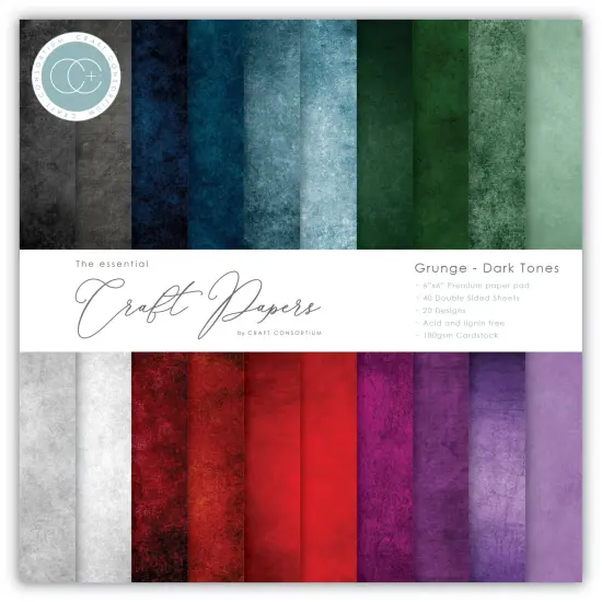 Craft Consortium Double-Sided Paper Pad 6"X6" 40/Pkg-Grunge-Dark Tones, 20 Designs {1}