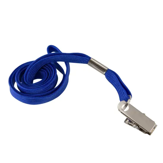 Flat Lanyard with Bulldog Clip, Blue, Pack of 100 {1}