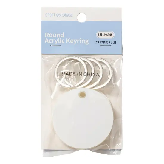 Craft Express Acrylic Round Keyring-White, 4 pack {1}