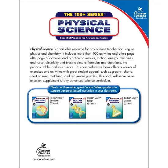 Carson Dellosa The 100 Series Physical Science Workbook, Physics and Chemistry Book for Grades 5-12, Motion, Energy, Electricity, Metrics, and More, Classroom or Homeschool Curriculum {2}
