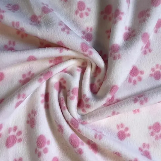 FabricLA Fleece Fabric by The Yard 72"X60" Inch Wide Polar Fleece Soft, Blanket, - Baby Pink Small Paws - 2 Yards {1}