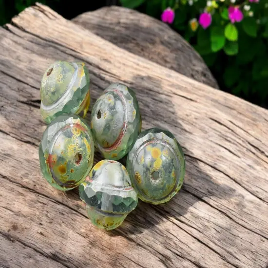 *12* 10x12mm Aqua Picasso Saturn Beads {4}