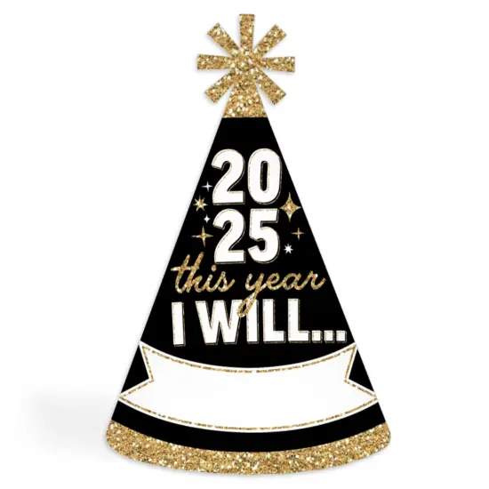 Big Dot of Happiness Hello New Year - Cone Party Hats - 2025 NYE Resolution Cone Party Hat for Adults - Set of 8 (Standard Size) {1}