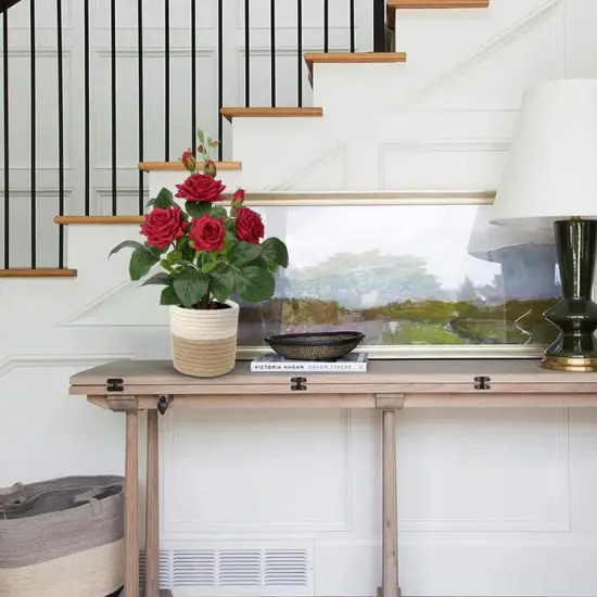 Artificial Plants & Flowers in Vase Red Roses Artificial Flowers Potted Plant Faux Silk Flower with Black Pot Fake Rose Flower Arrangement Home Decor Bathroom Shelf Desk Decoration 15 Inch {5}