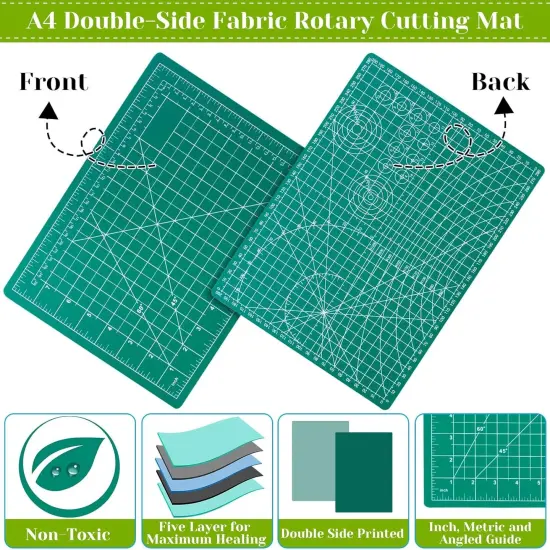 Rotary Cutter Set, Self Healing Sewing Mats Rotary Cutter and Mat 45mm Rotary Fabric Cutter Set with 2 Blades Rotary Cutting Mat for Crafts Fabric Quilting Hobby (9" x 12" (A4)) {3}