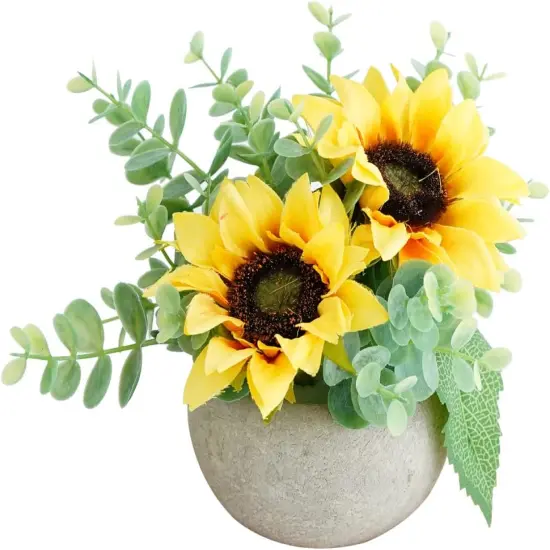 Artificial Flowers Kit with Pot, Combination of Fake Silk Sunflowers and Greenery,Small Plant Potted Decor for Offices,Bookshelf,Bedroom, Living Room,Party,Wedding Decorations&hellip; {1}