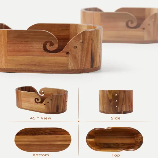 9pcs Knitting Hooks, Yarn Storage Crochet Bowl Knitting for Crocheters, Large Yarn Bowl Acacia Wooden 11.3x5.9x4.7inch {3}