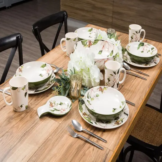 Magnolia Floral Ceramic Mugs, Set of 4, for Coffee {2}