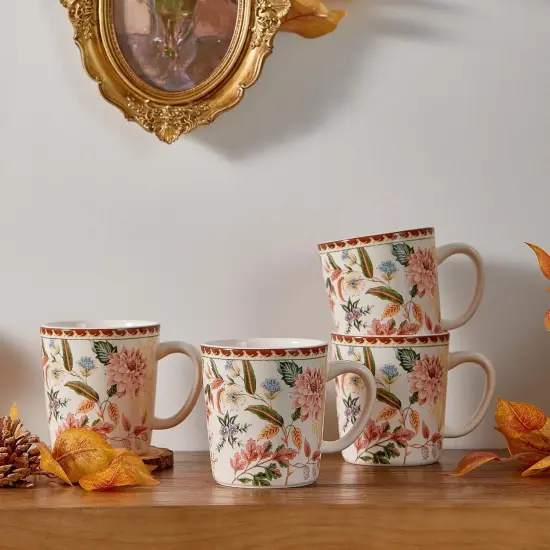 Blooming Moment Ceramic Mugs, Set of 4, for Coffee {5}