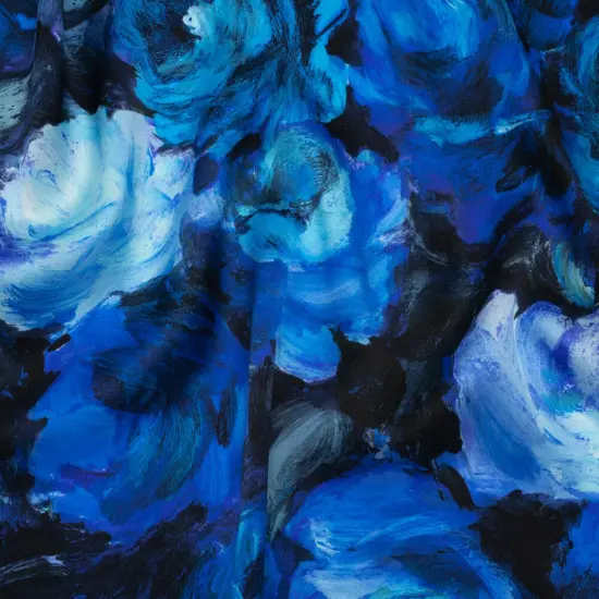 1 Yard Painted Rose Silk Charmeuse Print Made Sky Blue, Phthalo & Navy 53 Inches Width {2}