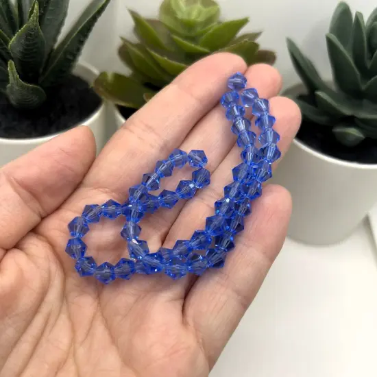 1 or 4 Strands 6x6mm Blue Bicone Beads, Imitation Crystal, Grade AA {3}