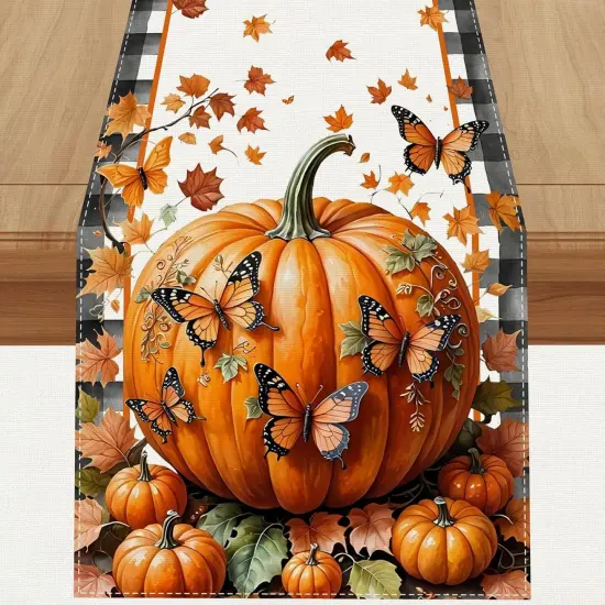 Black and White Buffalo Check Plaid Fall Table Runner {1}