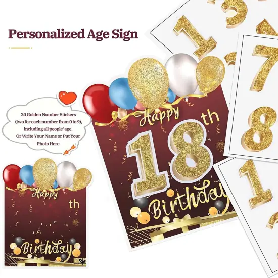 18Pcs Happy Birthday Yard Signs with Stakes 16&rdquo;Large Size,LED Lights 2 x 5 m and Personalized Signs, Birthday Letters for Yard Lawn Outdoor Decoration Party Supplies {2}