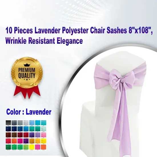 10 Pieces Lavender Polyester Chair Sashes 8"x108", Wrinkle Resistant Elegance {1}
