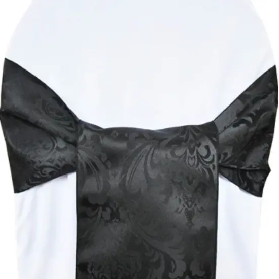 10 Pieces Elegant Black Floral Damask Jacquard Chair Sashes 7.5 x 108 Inches {3}