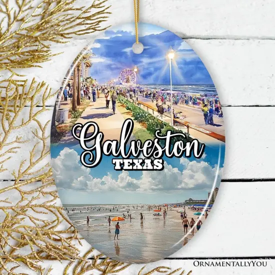 Galveston Cultural Ceramic Ornament, Texas Coastal Christmas Gift {1}