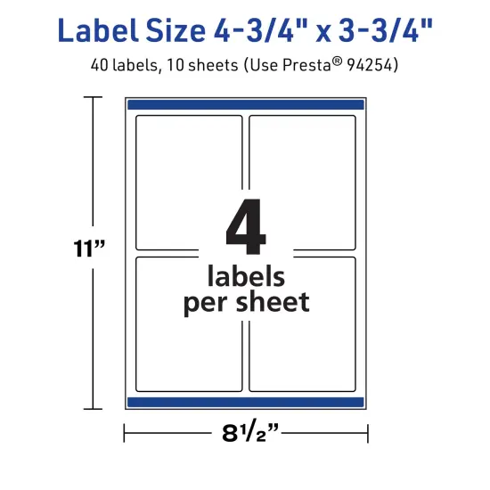 Avery TrueBlock Matte White Paper Labels,4-3/4" x 3-3/4" Rectangle {5}