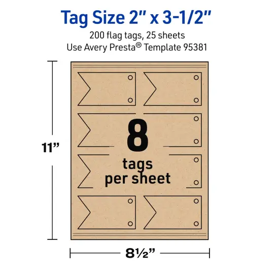 Avery Printable Banner Rectangle Flag Tags, Sure Feed Technology, 2" x 3-1/2", Matte Kraft Brown Cardstock, Print-to-The-Edge, Laser/Inkjet Printable, 80 Total {5}