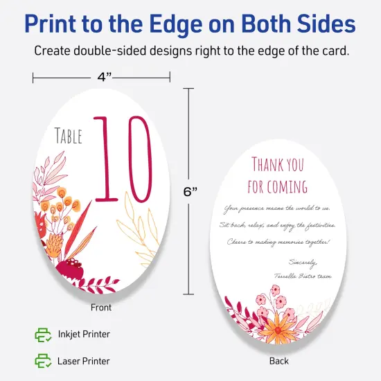 Avery Printable Oval Flat Cards, Sure Feed Technology, 4" x 6", Matte White Cardstock, Print-to-The-Edge, Laser/Inkjet Printable, 20 Total, Great for Product Branding, Marketing, and More {6}