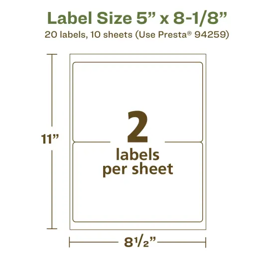 Avery Recycled Matte White Labels,5" x 8-1/8" Rectangle {5}