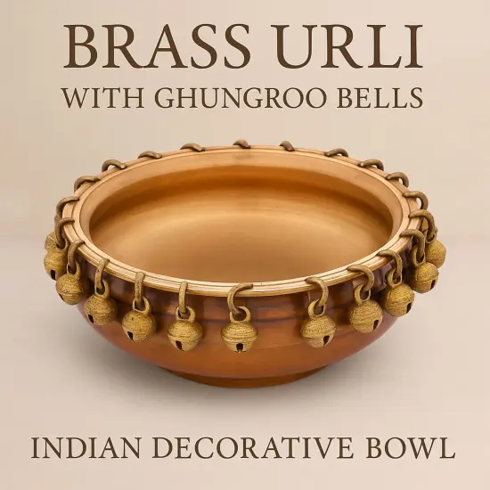 LOVENSPIRE Brass Urli Bowl with Ghungroo 2.7 Inch Indian Ethnic Urli Bowls for Floating Flowers Tea Light Candles Home Office Pooja Room Diwali Decor Showpiece Housewarming Gift {3}