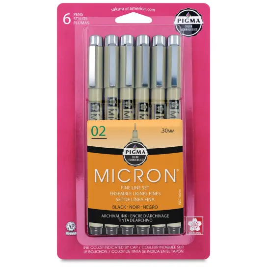 Sakura Pigma Micron Pens - Set of 6, Black, 02 {2}